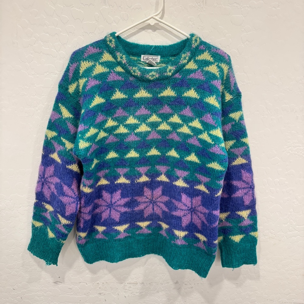 Vintage Gallagher Sweater Womens Small Pullover Mohair Geometric Snowflake Ugly